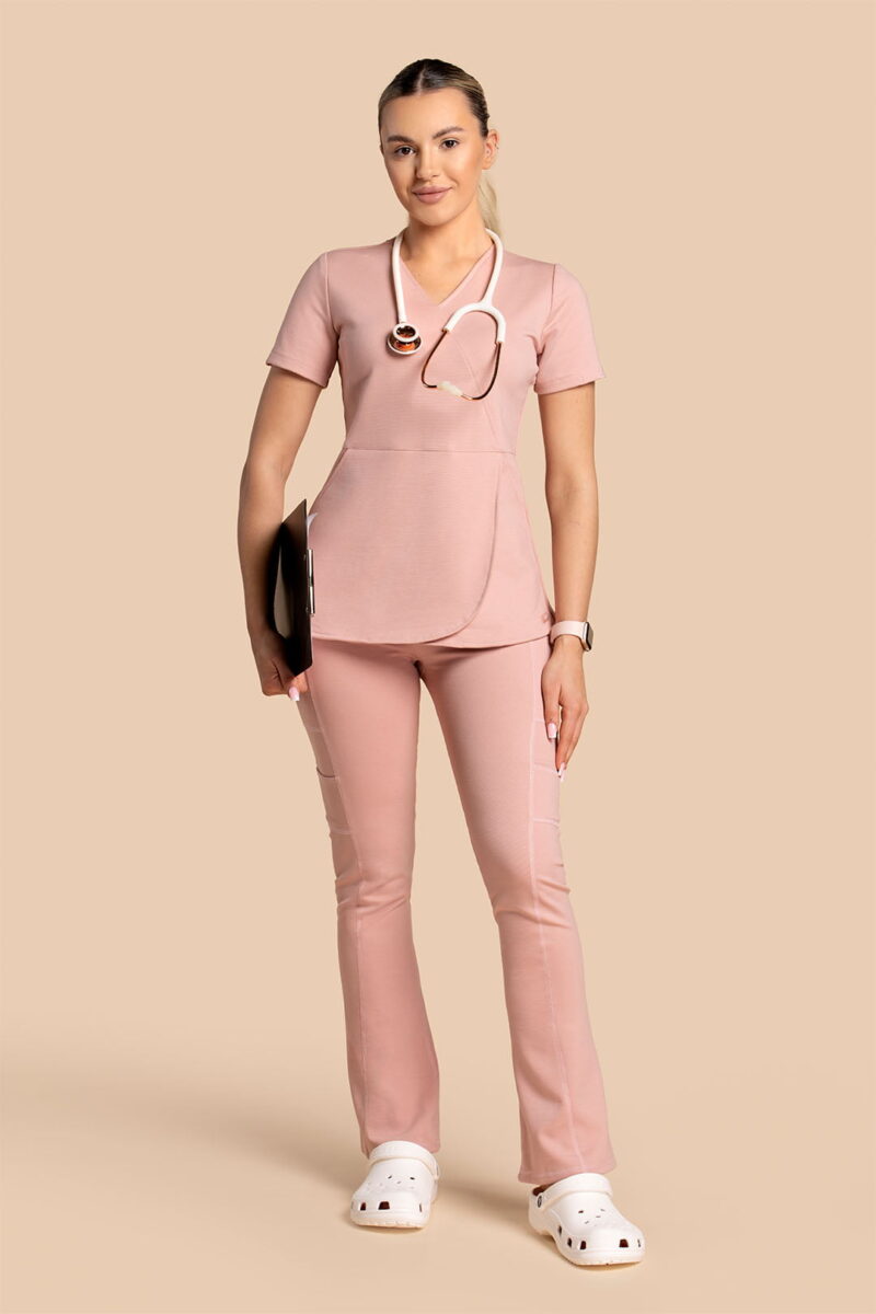 Komplet scrubs medyczny damski – Tulip + Yoga Pants – różowy