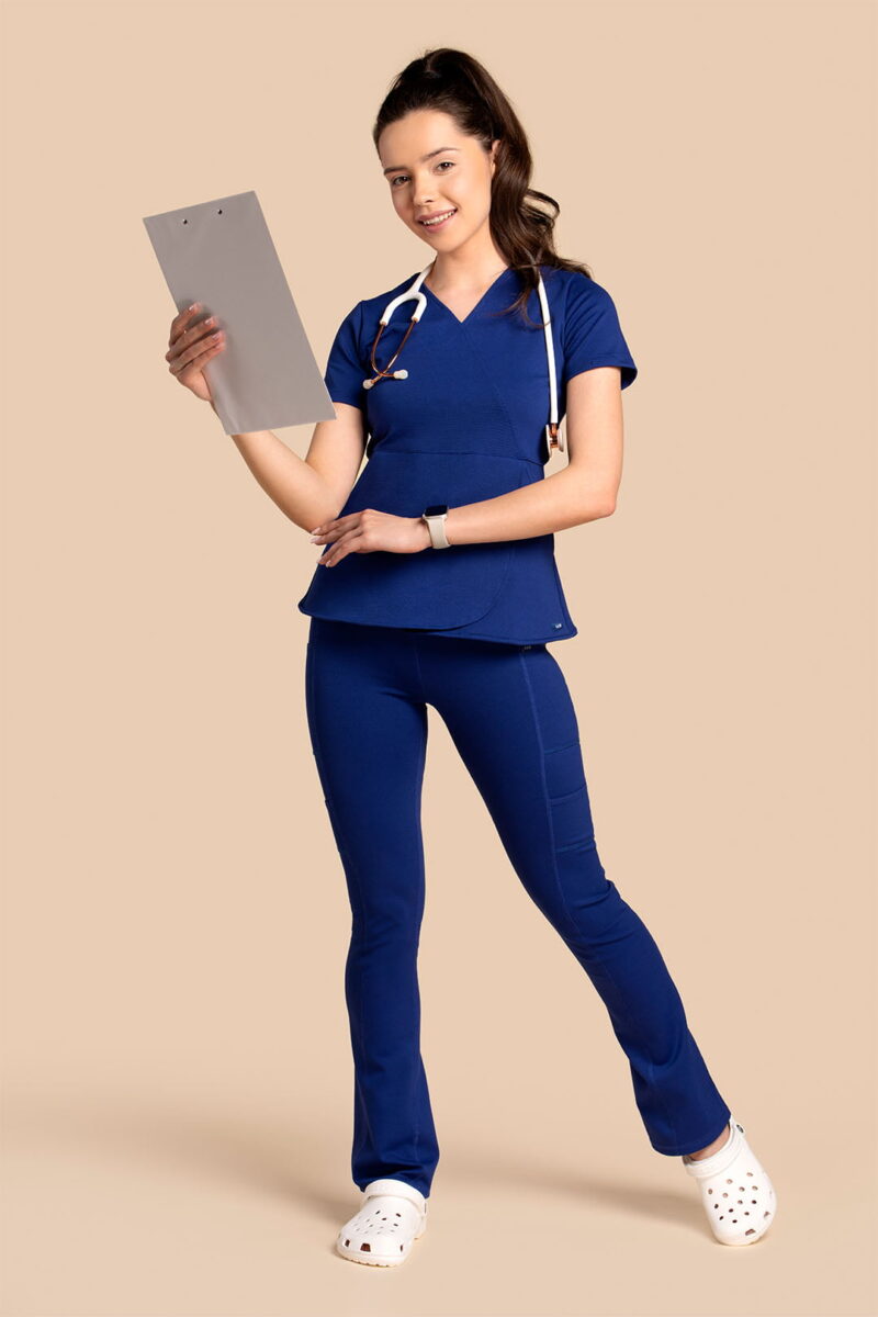 Komplet scrubs medyczny damski – Tulip+Yoga Pants – granatowy