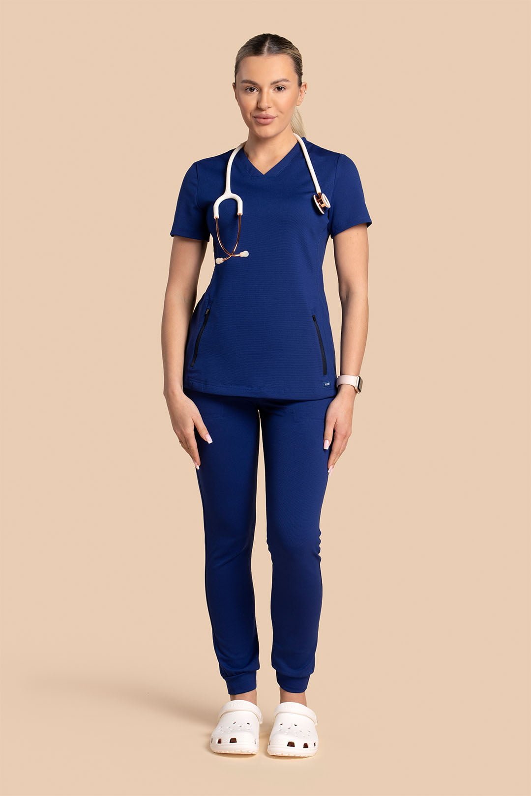 S4W_0006_Komplet medyczny damski - Scrubs Twozip + Joggery Navy Komplet scrubs medyczny damski – bluza Twozip + Joggery – granatowy