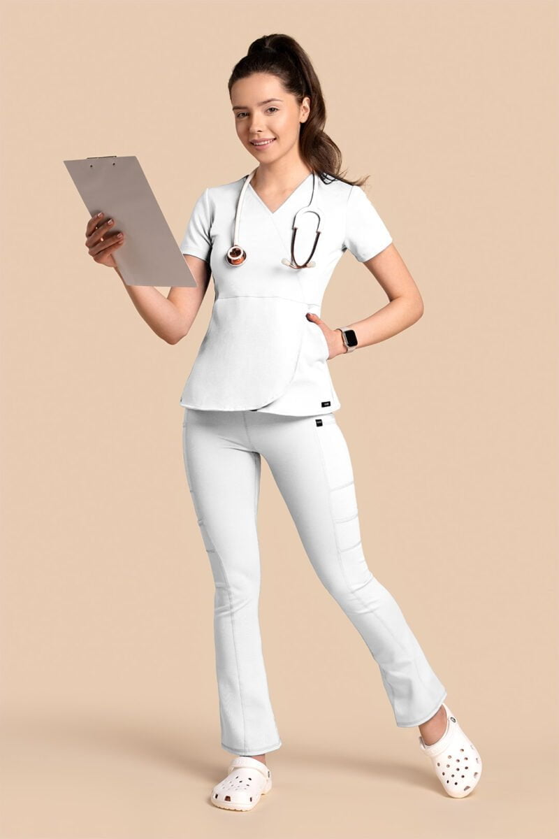 Komplet scrubs medyczny damski – Tulip+Yoga Pants – biały