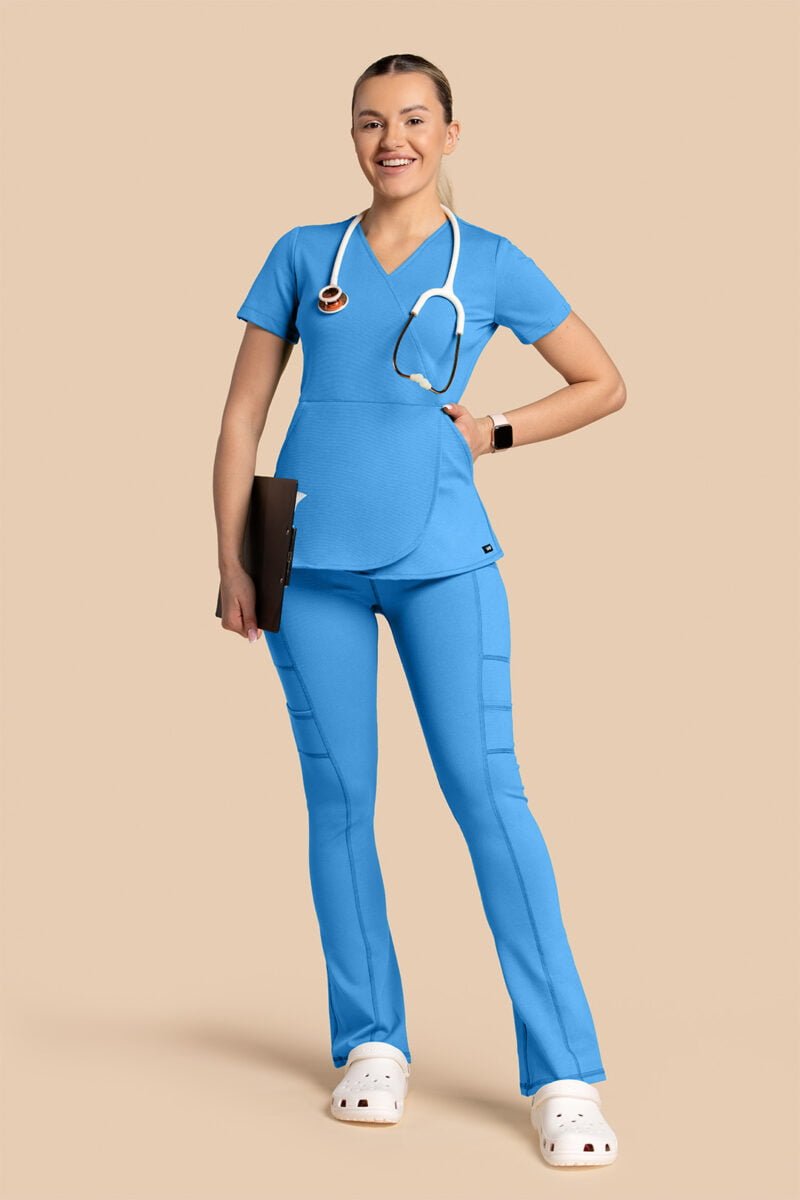 Komplet scrubs medyczny damski – Tulip+Yoga Pants – niebieski