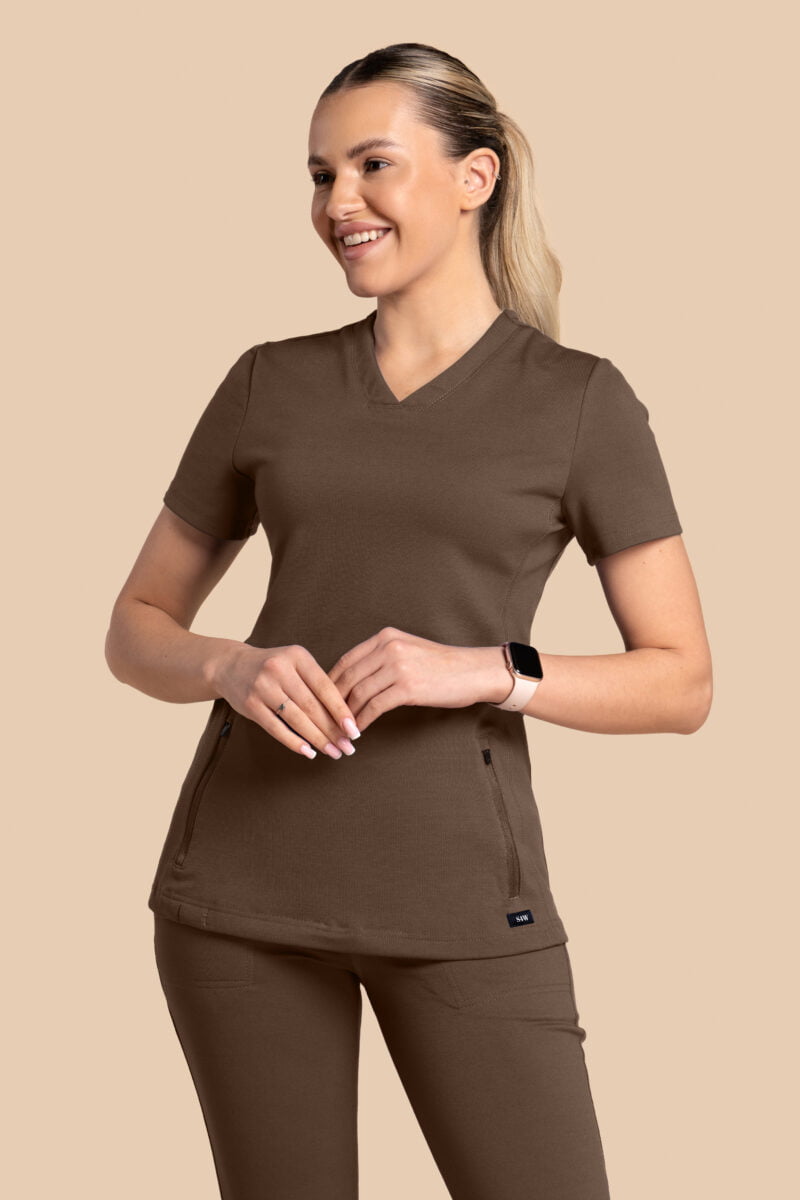 Bluza medyczna damska – Scrubs Twozip brązowa