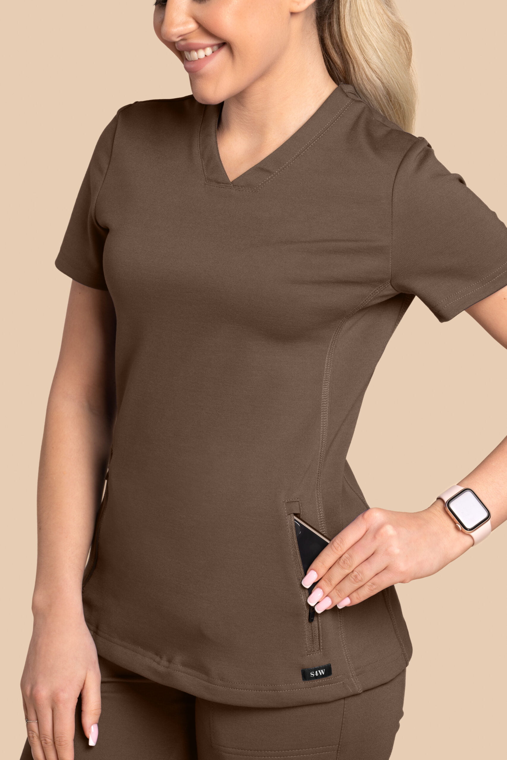 Bluza medyczna damska - Scrubs Twozip Brązowa(3) Bluza medyczna damska – Scrubs Twozip brązowa
